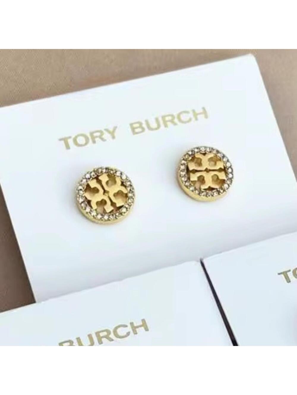 Tory Burch Gold Logo Stud Earrings - Picture 3 of 9